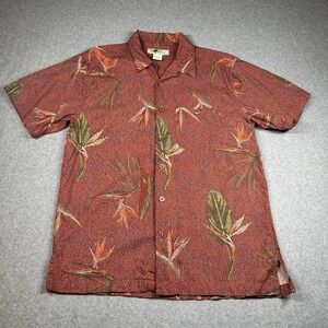 Vintage Joe Marlin Red‎ Tropical Hawaiian Shirt Men's L Cotton/Rayon Aloha Camp